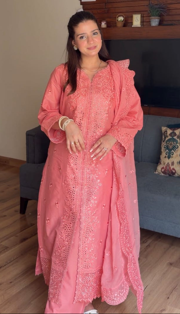 3 pcs Cotton Embroidered Dress - Gul-e-Rose