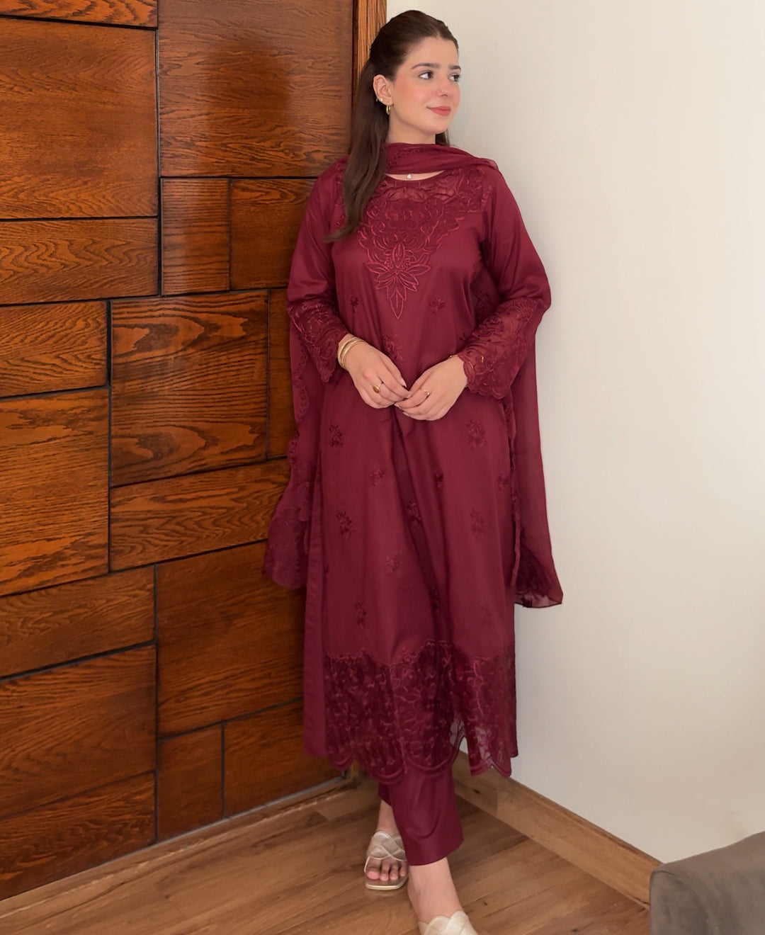 Rose Wine - 3 Piece Embroidered lawn Cotton Suit