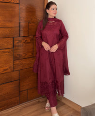 Rose Wine - 3 Piece Embroidered lawn Cotton Suit