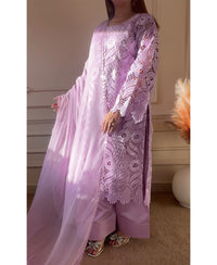 3 pcs Viscose Embroidered Dress - Lilac Royale