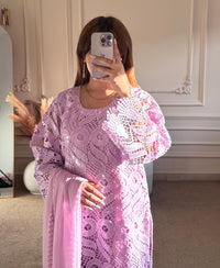 3 pcs Viscose Embroidered Dress - Lilac Royale