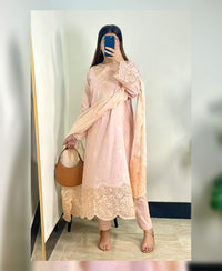 Beige Glaze - 3 Piece Embroidered Cotton Suit
