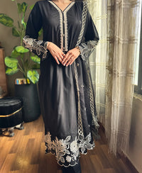 Moonlight Charcoal - 3 Piece Embroidered Cotton Suit