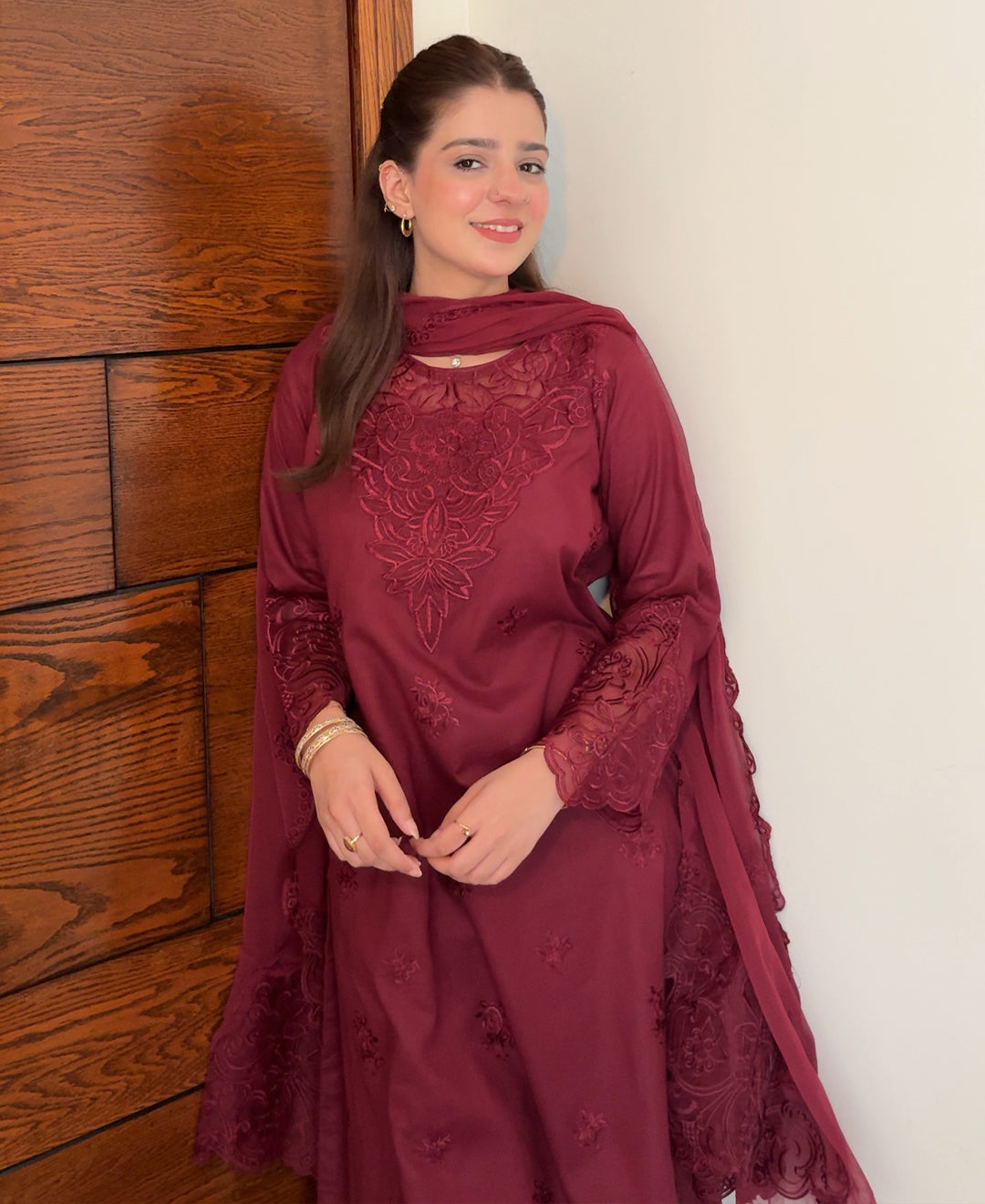 Rose Wine - 3 Piece Embroidered lawn Cotton Suit