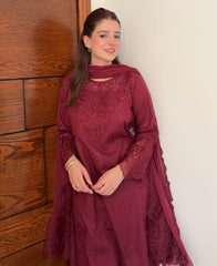 Rose Wine - 3 Piece Embroidered lawn Cotton Suit