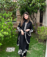 Moonlight Charcoal - 3 Piece Embroidered Cotton Suit