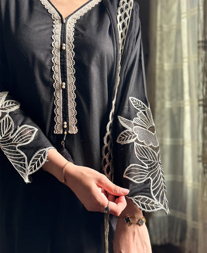 Moonlight Charcoal - 3 Piece Embroidered Cotton Suit