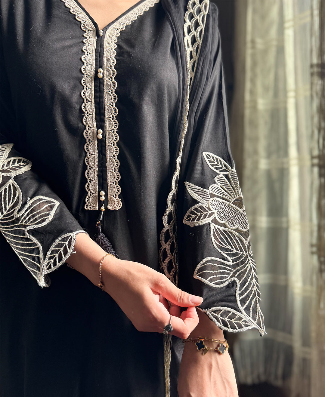 Moonlight Charcoal - 3 Piece Embroidered Cotton Suit