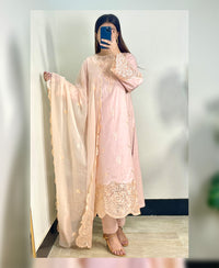 Beige Glaze - 3 Piece Embroidered Cotton Suit