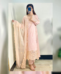 Beige Glaze - 3 Piece Embroidered lawn Cotton Suit