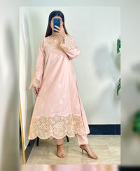 Beige Glaze - 3 Piece Embroidered Cotton Suit