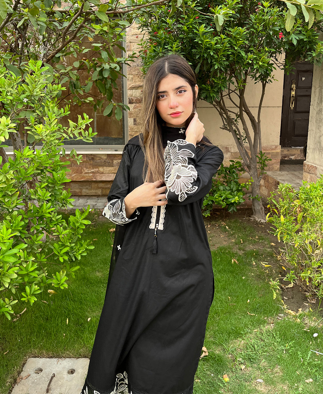 Moonlight Charcoal - 3 Piece Embroidered Cotton Suit