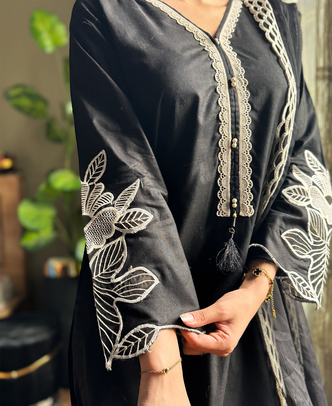 Moonlight Charcoal - 3 Piece Embroidered Cotton Suit