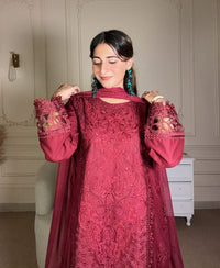 3 pcs Lawn Cotton Embroidered Dress - Majesty Crown