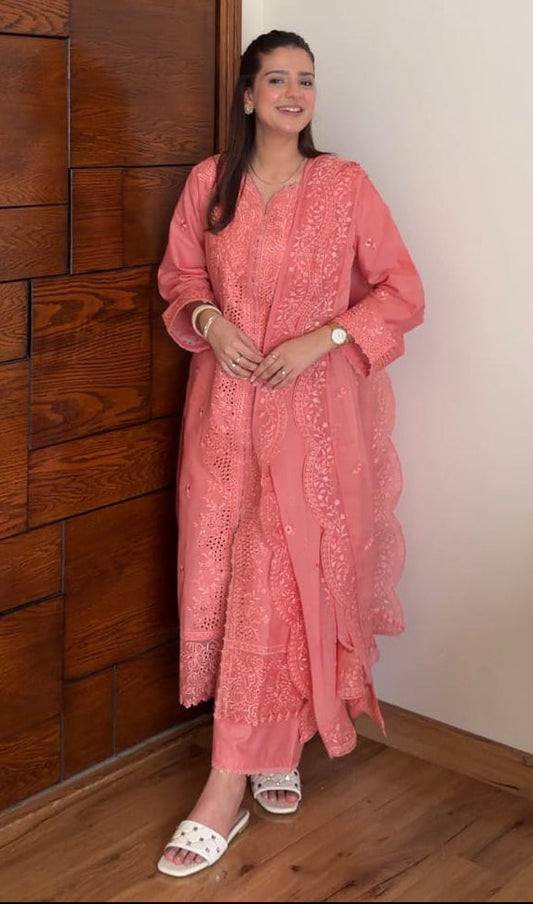 3 pcs Cotton Embroidered Dress - Gul-e-Rose
