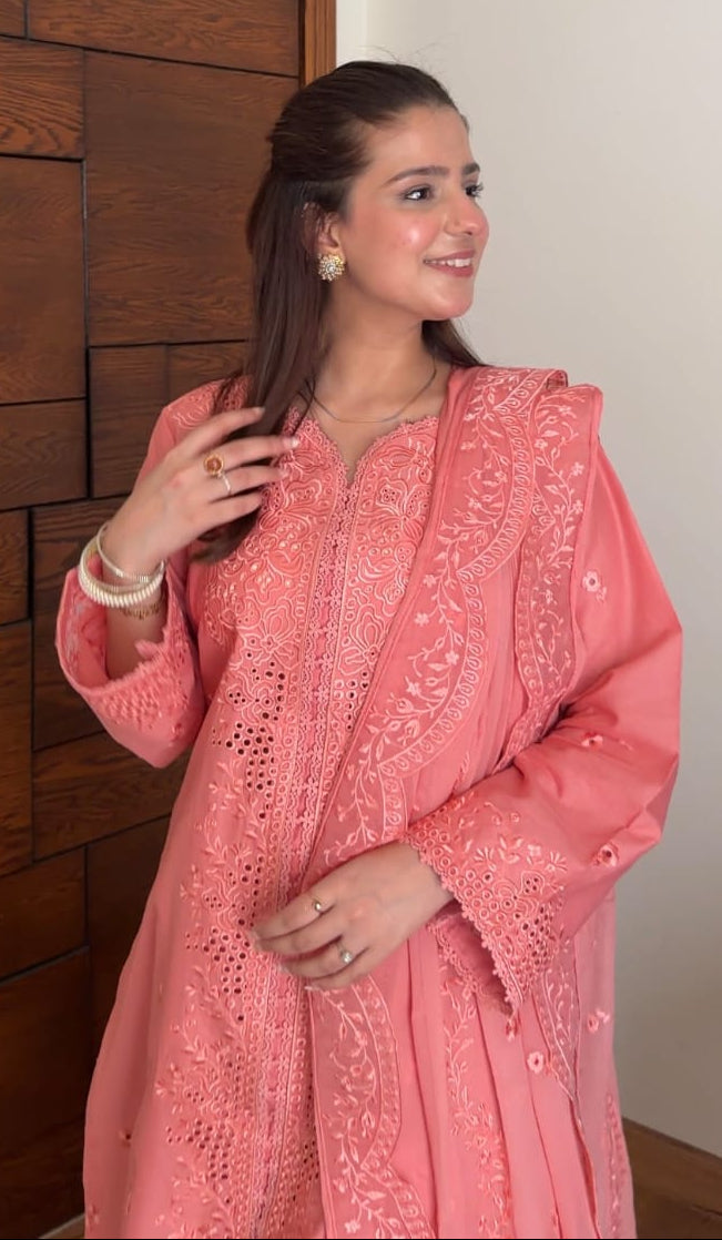 3 pcs Cotton Embroidered Dress - Gul-e-Rose