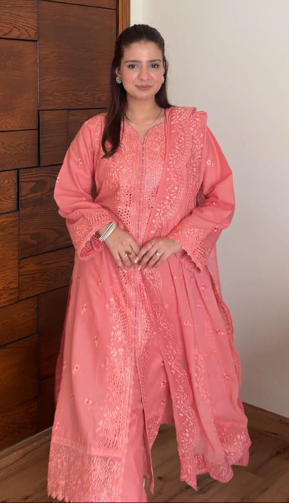 3 pcs Cotton Embroidered Dress - Gul-e-Rose