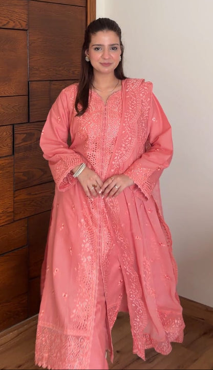 3 pcs Cotton Embroidered Dress - Gul-e-Rose