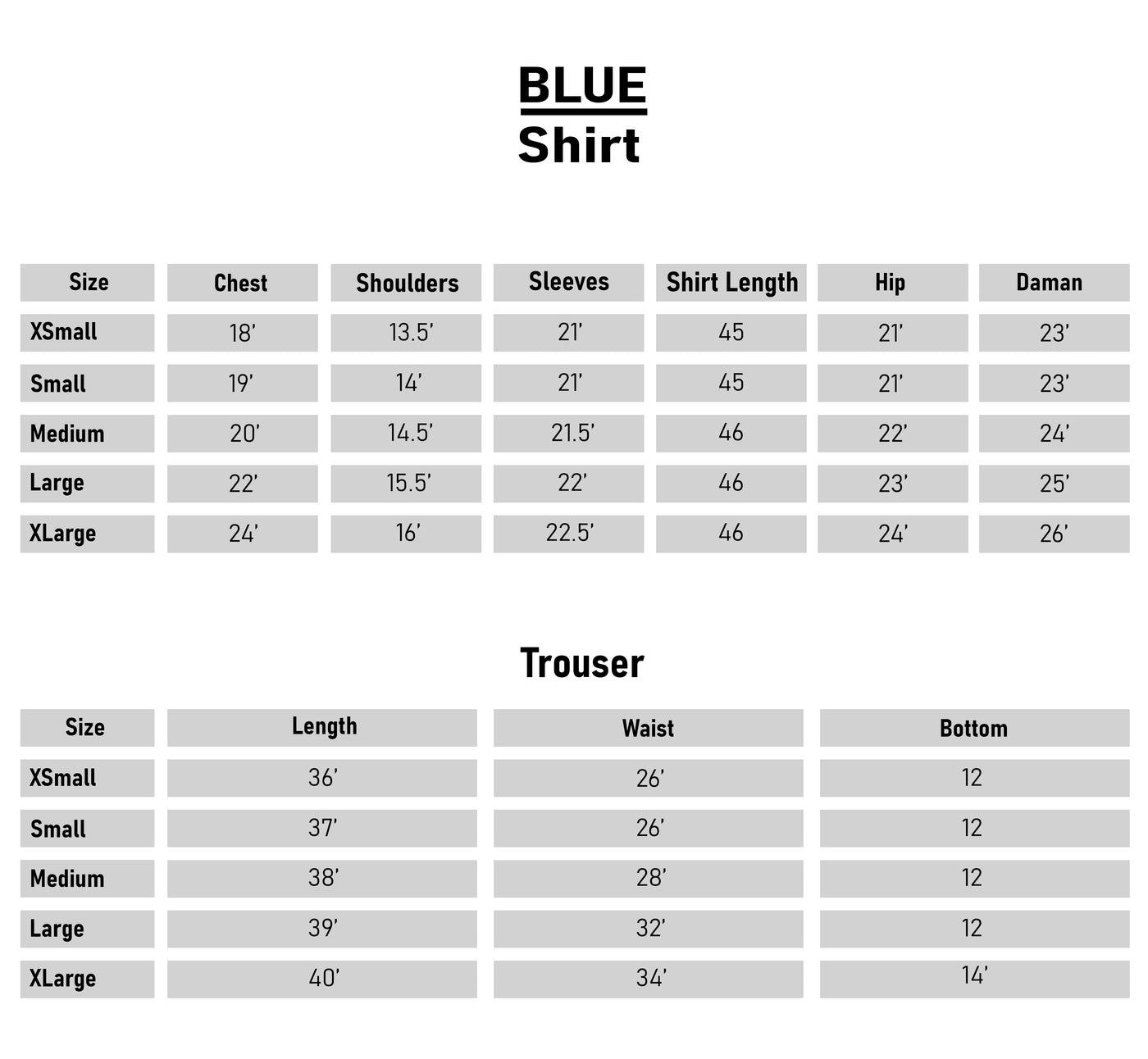 Size Chart - 3 pcs Lawn Cotton Embroidered Dress - Navy Monarch