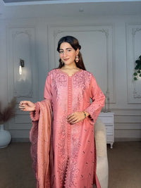 3 pcs Cotton Embroidered Dress - Gul-e-Rose