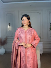 3 pcs Cotton Embroidered Dress - Gul-e-Rose