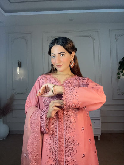3 pcs Cotton Embroidered Dress - Gul-e-Rose