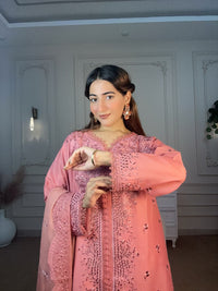 3 pcs Cotton Embroidered Dress - Gul-e-Rose