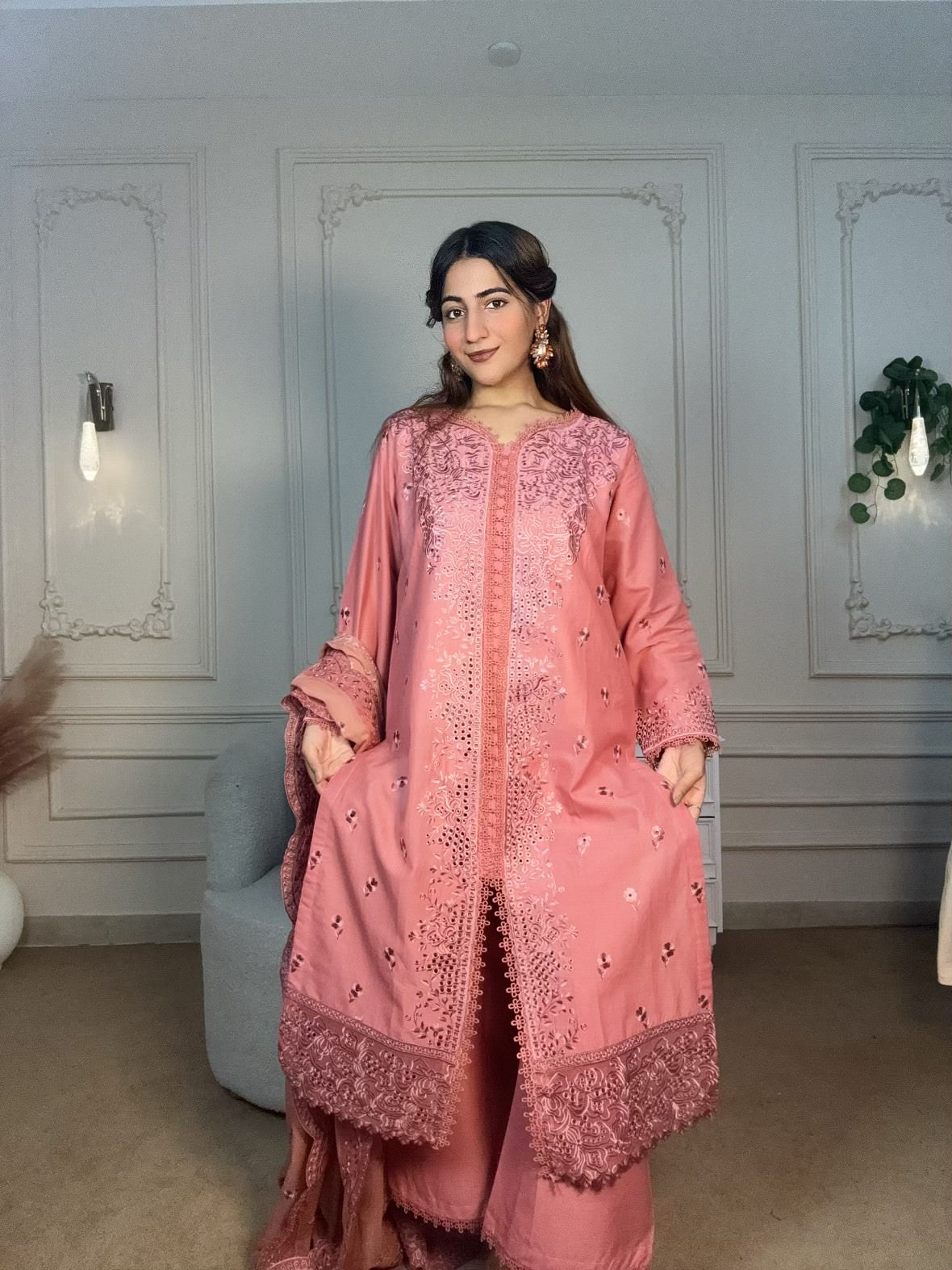 3 pcs Cotton Embroidered Dress - Gul-e-Rose