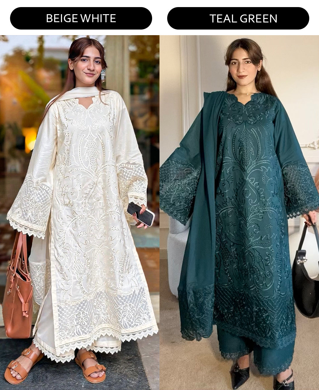 BEST SELLING ⚡ 3 pcs  Lawn Cotton Embroidered Dress - Butter Beige