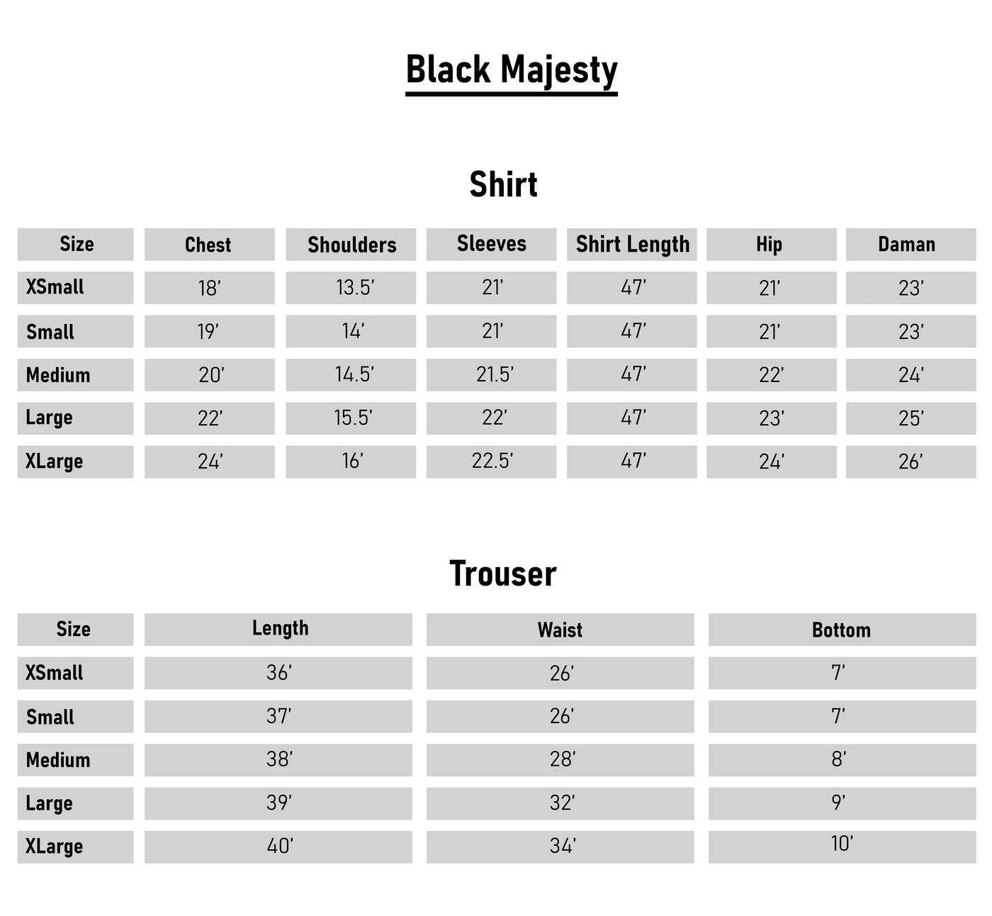 Size Chart - 3 pcs Raw Silk Embroidered Dress - Black Majesty