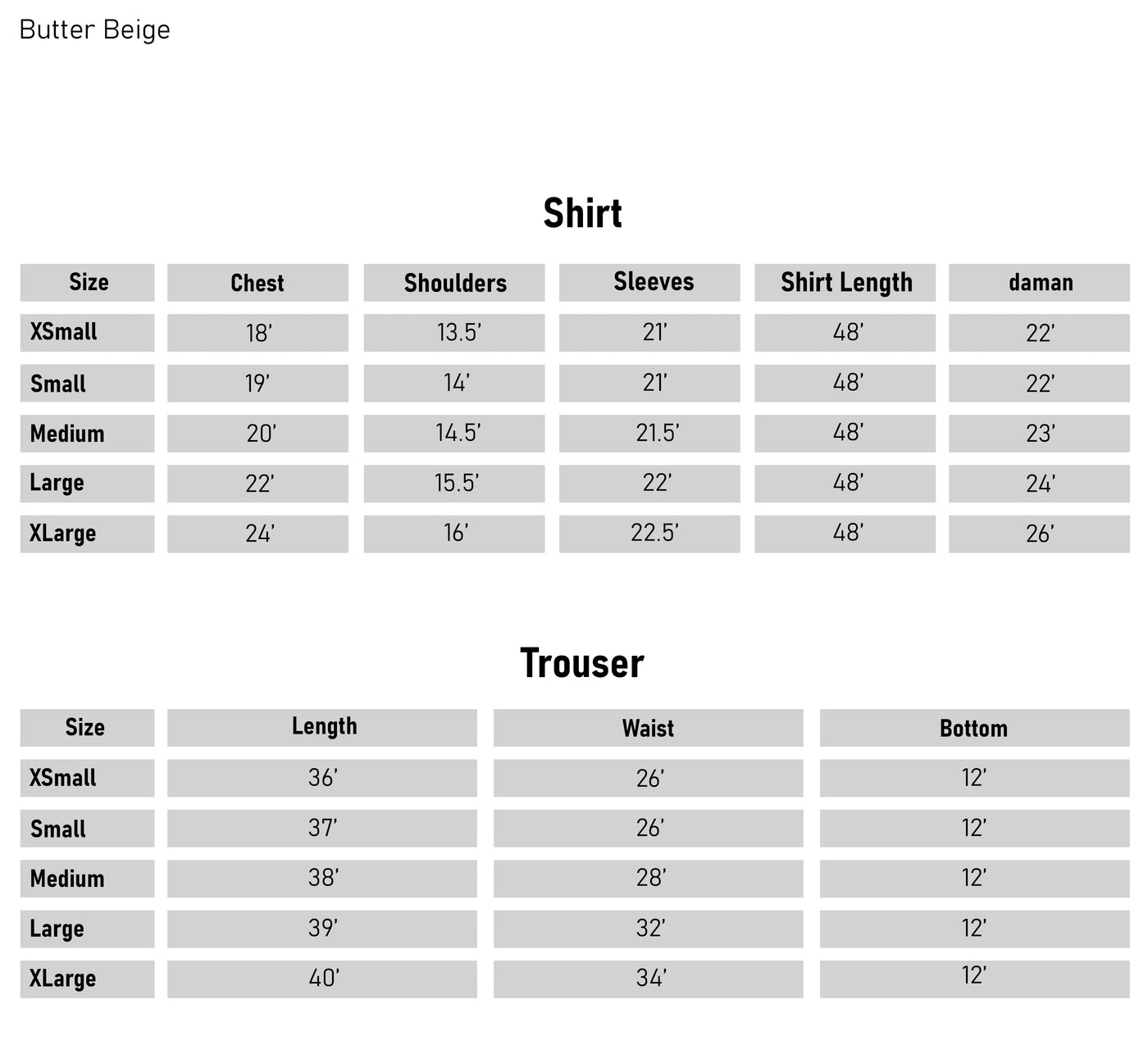 Size Chart - BEST SELLING ⚡ 3 pcs  Lawn Cotton Embroidered Dress - Butter Beige