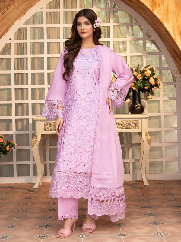 Embroidered lawn suit in lilac