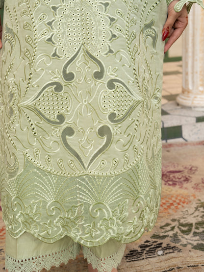 Embroidered hem detail on pista lawn suit
