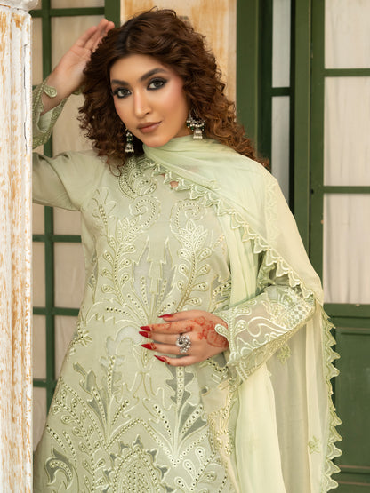 Ladies embroidery suit styled with jhumka earrings