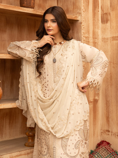 Full length side view of lawn cotton embroidered dress