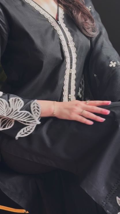 Moonlight Charcoal - 3 Piece Embroidered Cotton Suit